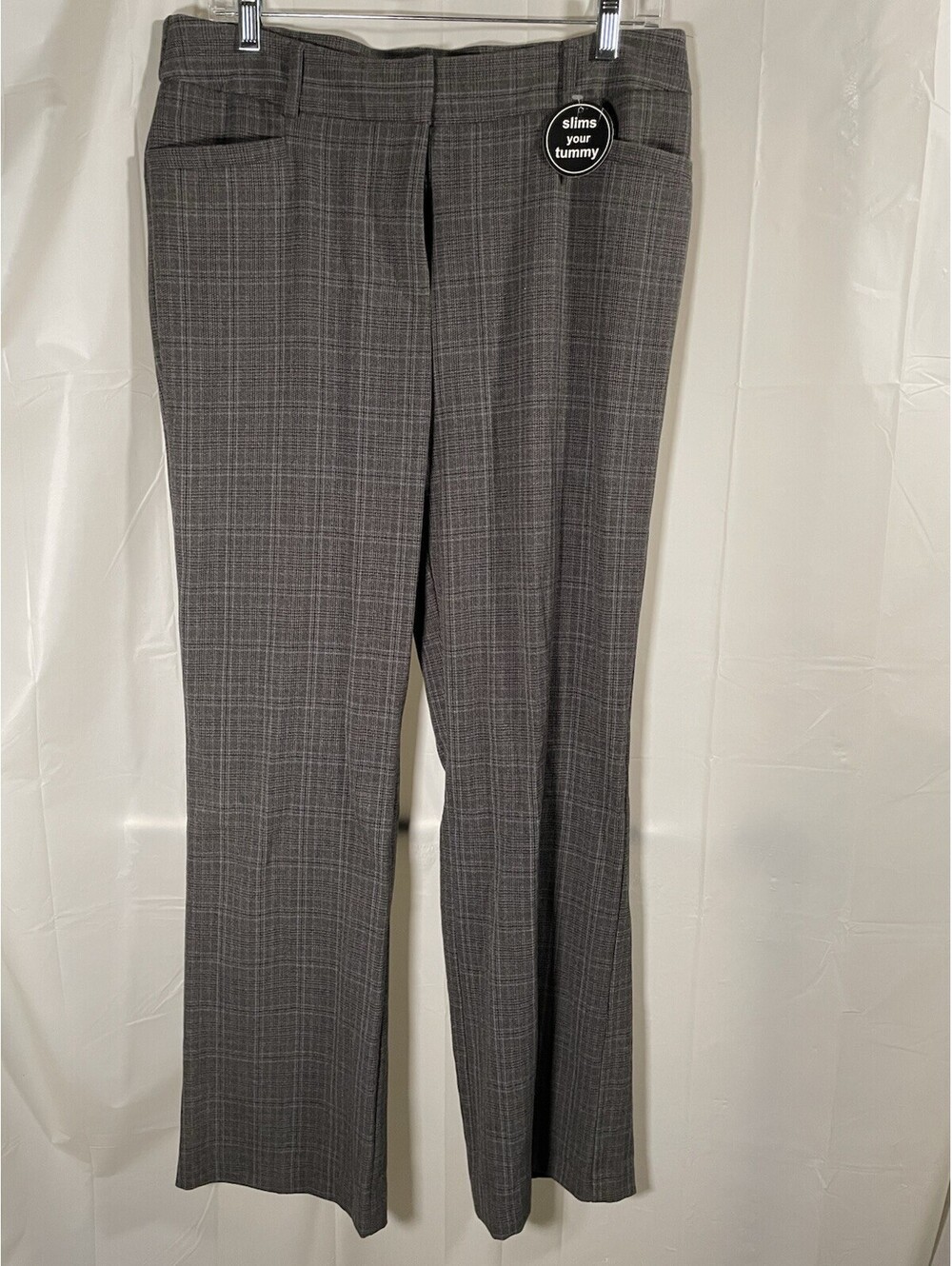 NWT Laura Scott Plaid Dress Pants Tummy Slimming Gray Wide Leg Women Sz 10